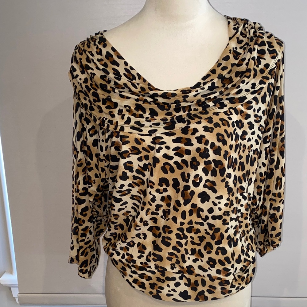 ISABELLA RODRIGUEZ Animal Print Cowl Neck Blouse SIZE M